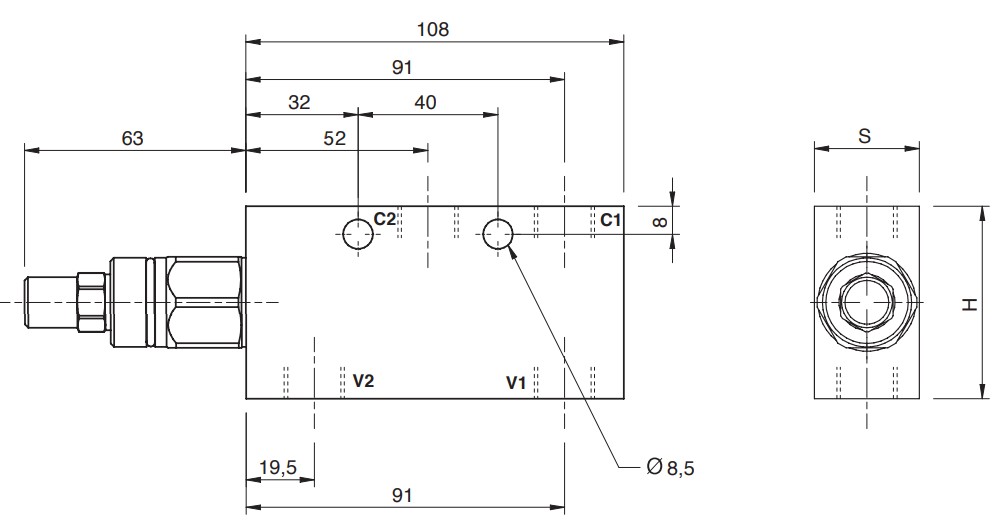 Hydraulic Single Overcentre Valve, Partially Balanced, VBCD 1/4” SE PB